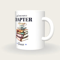 Personalised Teacup On Storybooks Mug, Just One More Chapter, three-quarter view
