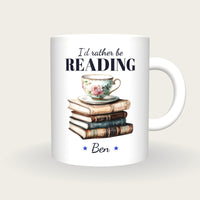 Personalised Teacup On Storybooks Mug, I'd Rather Be Reading, front