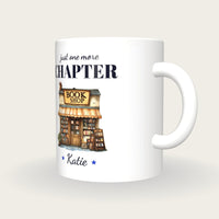 Personalised The Book Shop Mug, Just One More Chapter, three-quarter view
