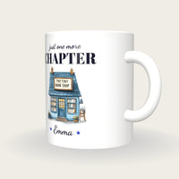 Personalised Tiny Book Shop Mug, Just One More Chapter, three-quarter view