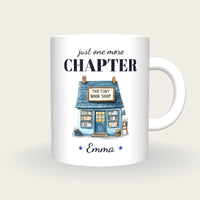 Personalised Tiny Book Shop Mug, Just One More Chapter, front