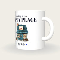 Personalised Tiny Book Shop Mug, Reading Is My Happy Place, three-quarter view