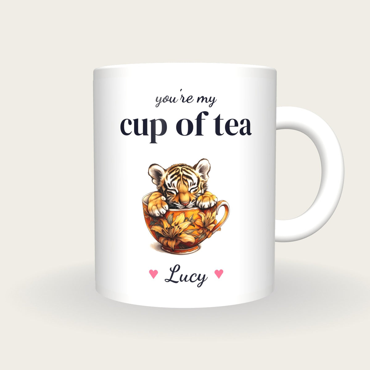 Personalised Tiger Cub Teacup Mug, You're My Cup Of Tea, front