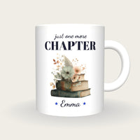 Personalised Vintage Books And Flowers Mug, Just One More Chapter, front