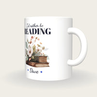 Personalised Vintage Books And Flowers Mug, I'd Rather Be Reading, three-quarter view