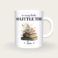 Personalised Vintage Books And Flowers Mug, So Many Books So Little Time, front