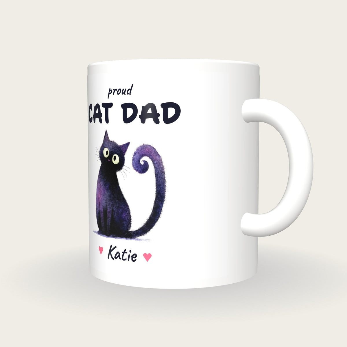Personalised Black Cat Mug, Cat Dad, three-quarter view