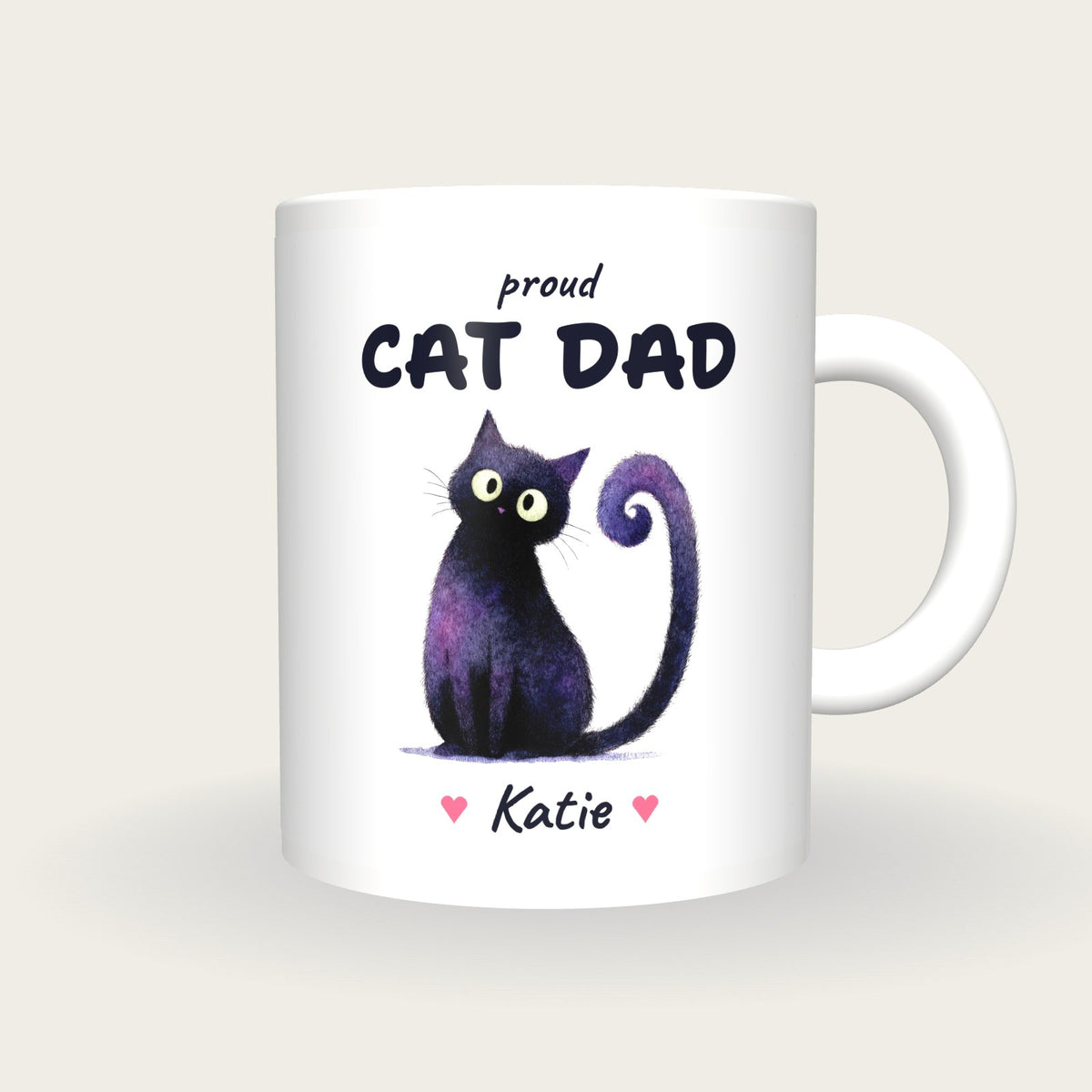 Personalised Black Cat Mug, Cat Dad, front