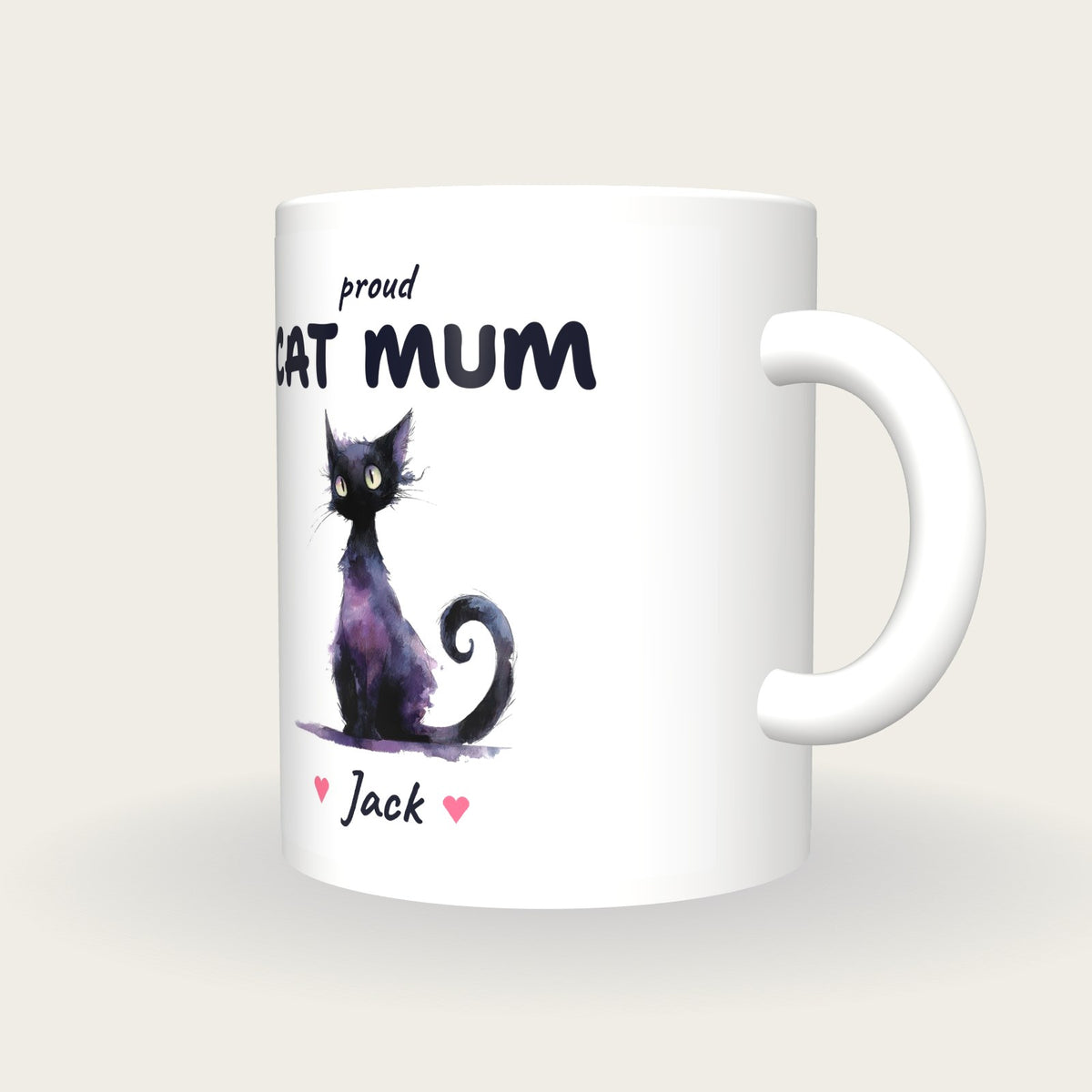 Personalised Black Cat Mug, Cat Mum, three-quarter view