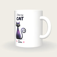 Personalised Black Cat Mug, I Love My Cat, three-quarter view