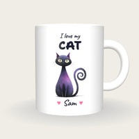 Personalised Black Cat Mug, I Love My Cat, front