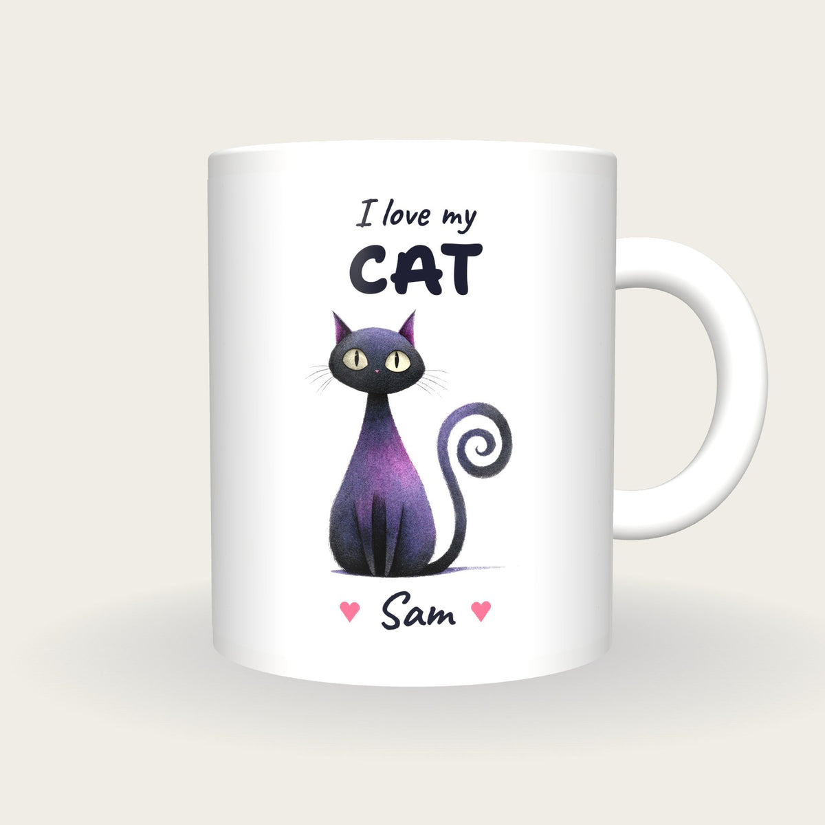 Personalised Black Cat Mug, I Love My Cat, front