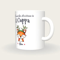 Personalised Christmas Fox Mug, All I Want For Christmas Is A Cuppa, three-quarter view