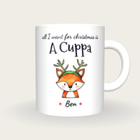 Personalised Christmas Fox Mug, All I Want For Christmas Is A Cuppa, front