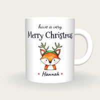 Personalised Christmas Fox Mug, Merry Christmas, front