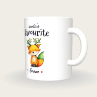 Personalised Christmas Fox Mug, Santa's Favourite, three-quarter view