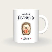 Personalised Christmas Hedgehog Mug, Santa's Favourite, front