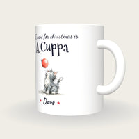 Personalised Christmas Kitten Mug, All I Want For Christmas Is A Cuppa, three-quarter view