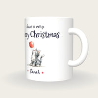 Personalised Christmas Kitten Mug, Merry Christmas, three-quarter view