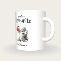 Personalised Christmas Kitten Mug, Santa's Favourite, three-quarter view