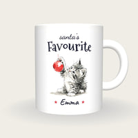 Personalised Christmas Kitten Mug, Santa's Favourite, front