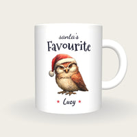Personalised Christmas Owl Mug, Santa's Favourite, front