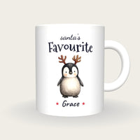 Personalised Christmas Penguin Mug, Santa's Favourite, front