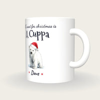Personalised Polar Bear Santa Mug, All I Want For Christmas Is A Cuppa, three-quarter view