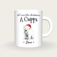 Personalised Polar Bear Santa Mug, All I Want For Christmas Is A Cuppa, front