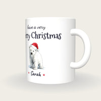 Personalised Polar Bear Santa Mug, Merry Christmas, three-quarter view