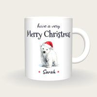 Personalised Polar Bear Santa Mug, Merry Christmas, front