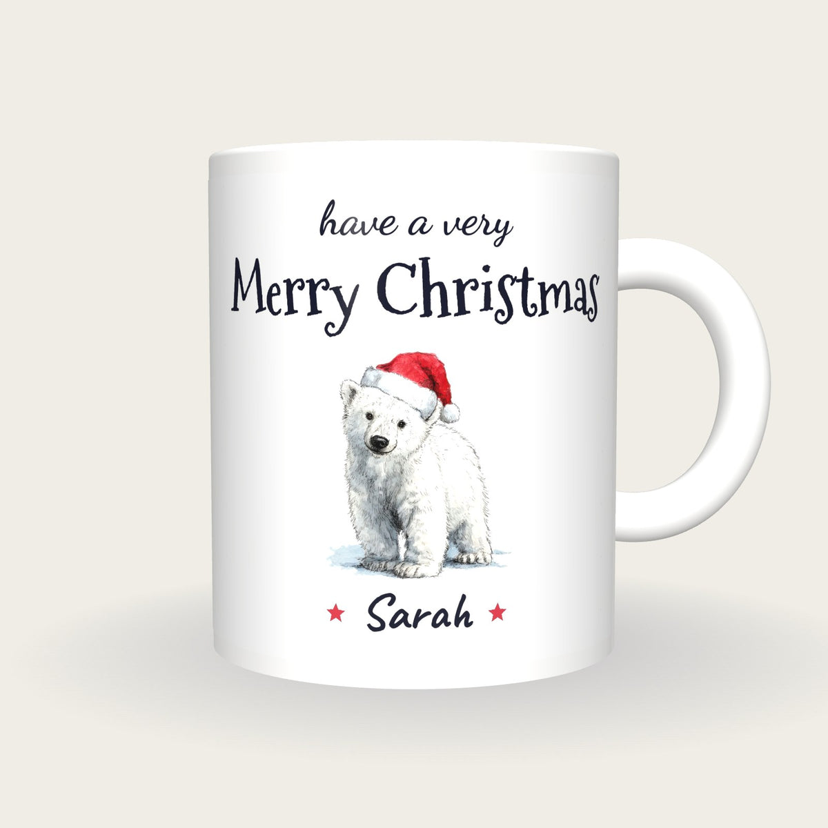 Personalised Polar Bear Santa Mug, Merry Christmas, front
