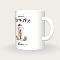 Personalised Polar Bear Santa Mug, Santa's Favourite, three-quarter view