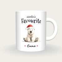Personalised Polar Bear Santa Mug, Santa's Favourite, front