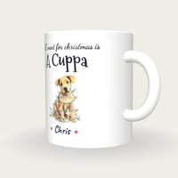 Personalised Christmas Puppy Mug, All I Want For Christmas Is A Cuppa, three-quarter view