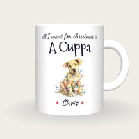 Personalised Christmas Puppy Mug, All I Want For Christmas Is A Cuppa, front