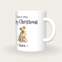 Personalised Christmas Puppy Mug, Merry Christmas, three-quarter view