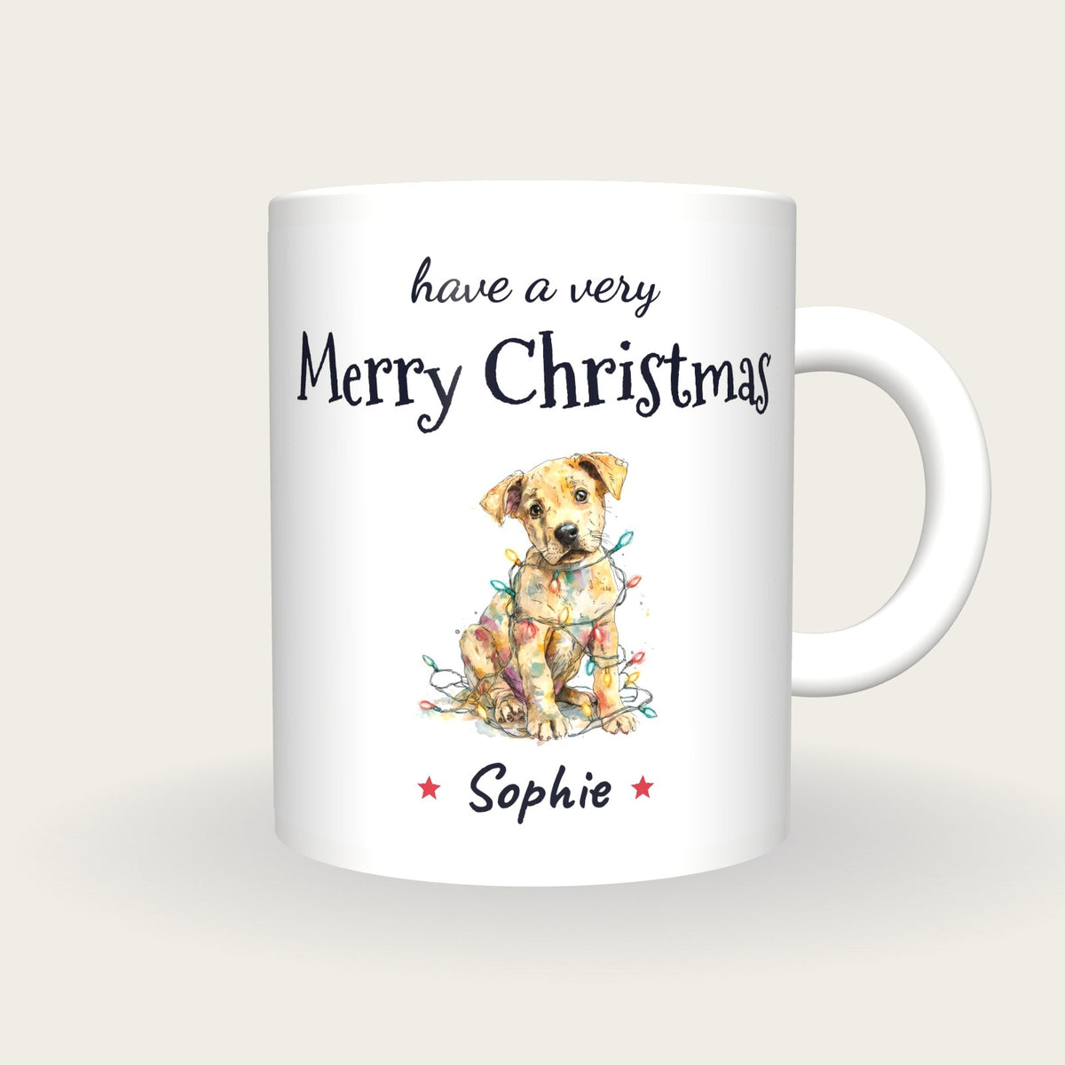 Personalised Christmas Puppy Mug, Merry Christmas, front