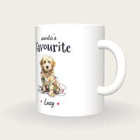 Personalised Christmas Puppy Mug, Santa's Favourite, three-quarter view