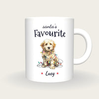 Personalised Christmas Puppy Mug, Santa's Favourite, front