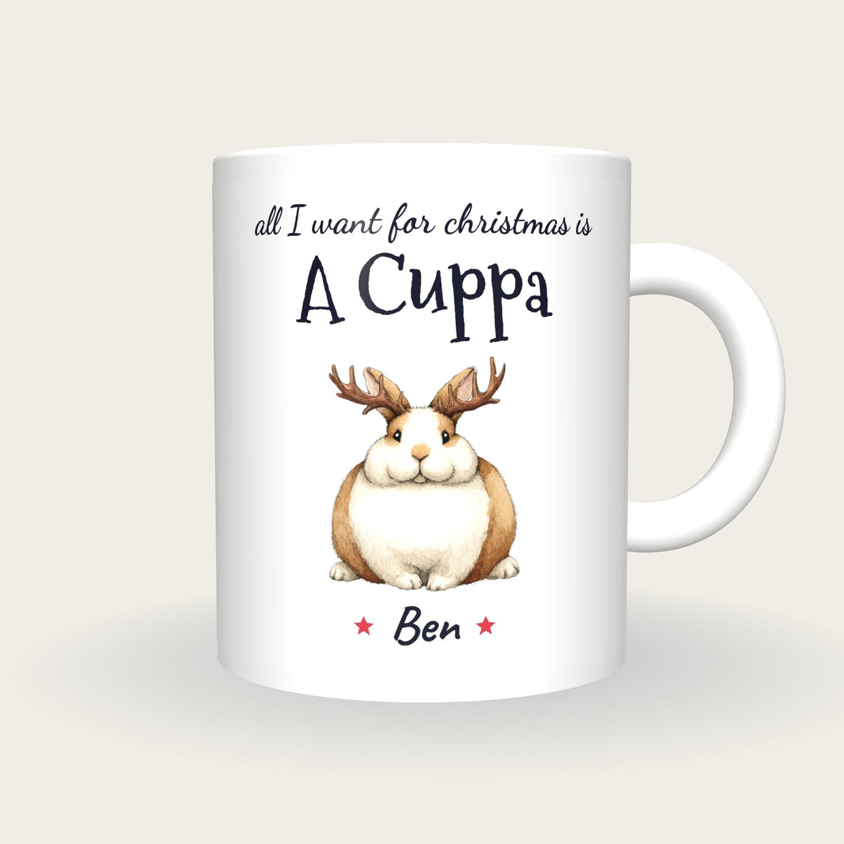 Personalised Christmas Bunny Mug, All I Want For Christmas Is A Cuppa, front
