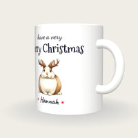 Personalised Christmas Bunny Mug, Merry Christmas, three-quarter view