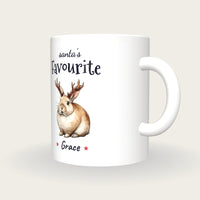 Personalised Christmas Bunny Mug, Santa's Favourite, three-quarter view