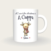 Personalised Christmas Reindeer Mug, All I Want For Christmas Is A Cuppa, front