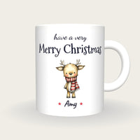 Personalised Christmas Reindeer Mug, Merry Christmas, front