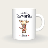 Personalised Christmas Reindeer Mug, Santa's Favourite, front
