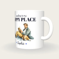 Personalised Reading With The Dog Mug, Reading Is My Happy Place, three-quarter view