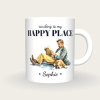 Personalised Reading With The Dog Mug, Reading Is My Happy Place, front