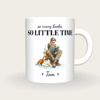 Personalised Reading With The Dog Mug, So Many Books So Little Time, front