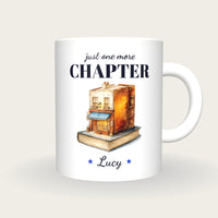 Personalised Quirky Book Shop Mug, Just One More Chapter, front